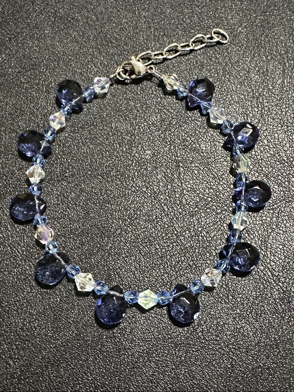 129.  Blue Teardrop Glass & Acrylic Ankle Bracelet
